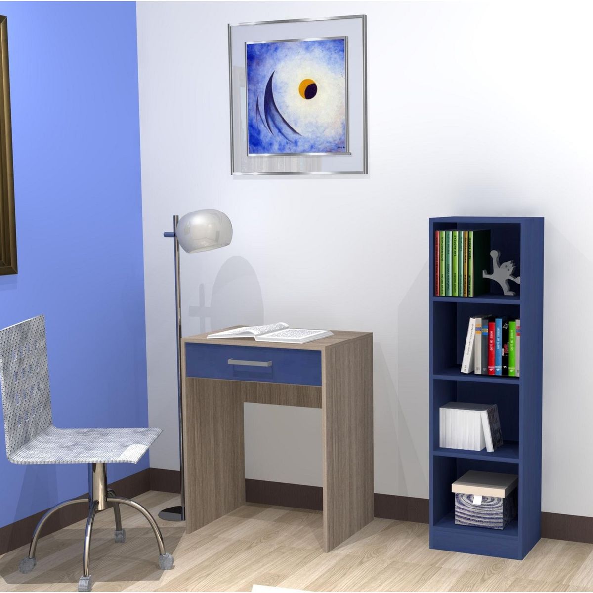 PISOPAK - Estante librero melamina 4 niveles Apolo Azul