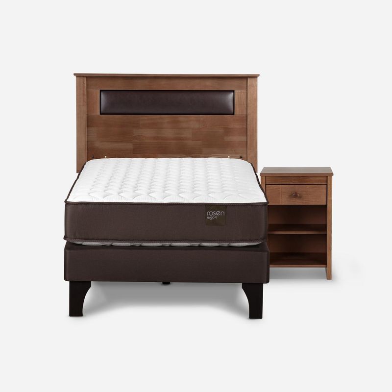 ROSEN - Set Cama Ergo T New Rosen 1.5 Plazas + Colchón + Respaldo Ferrara + Veladores