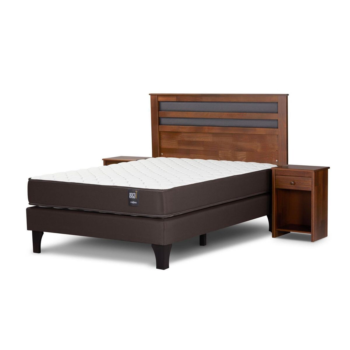 ROSEN - Set Cama Ergo T New Rosen 2 Plazas + Colchón + Respaldo Castelo + Veladores