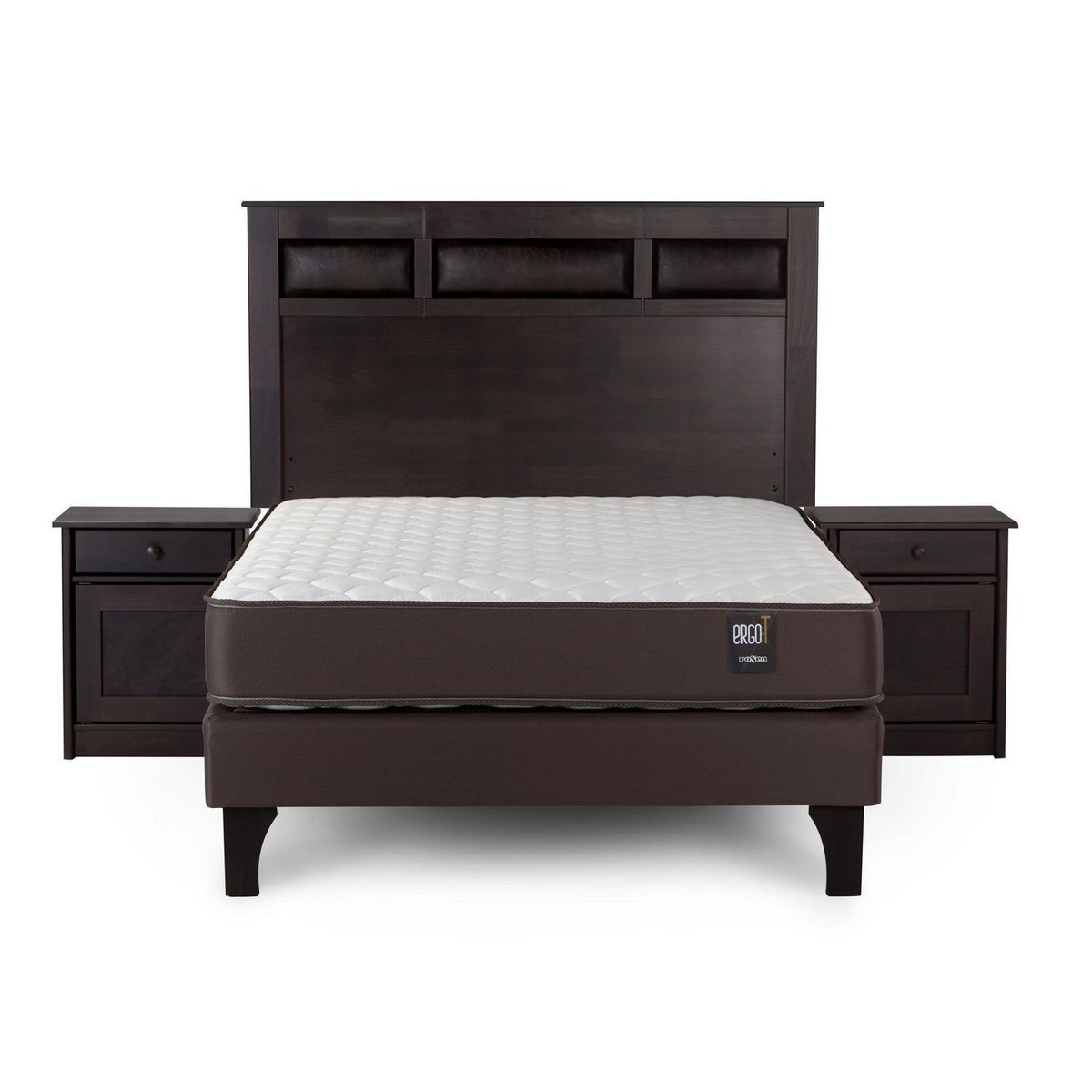 ROSEN - Set Cama Ergo T New Rosen 2 Plazas+ Colchón + Respaldo Bilbao + Veladores