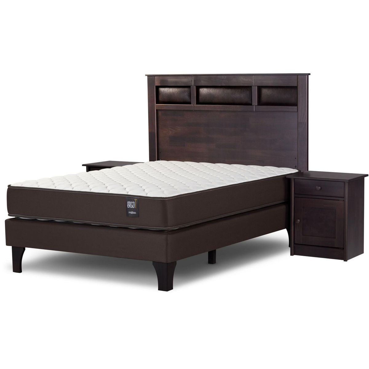 ROSEN - Set Cama Ergo T New Rosen 2 Plazas+ Colchón + Respaldo Bilbao + Veladores