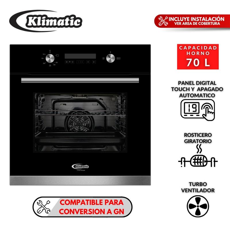 KLIMATIC - Horno Empotrable Klimatic a Gas 70 Lt Bonn Negro