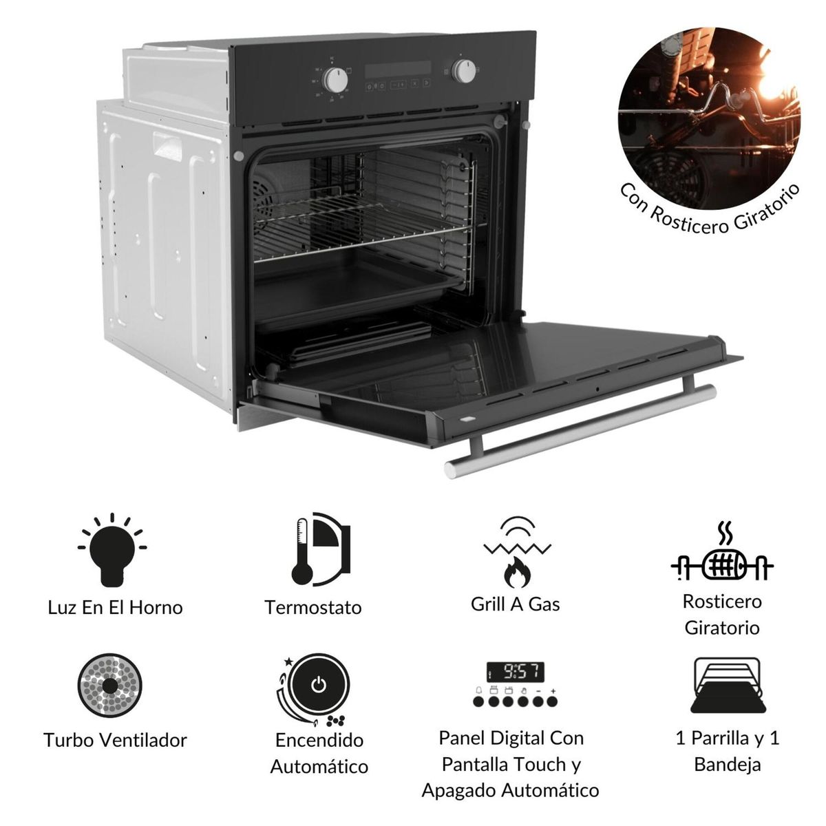 KLIMATIC - Horno Empotrable Klimatic a Gas 70 Lt Bonn Negro