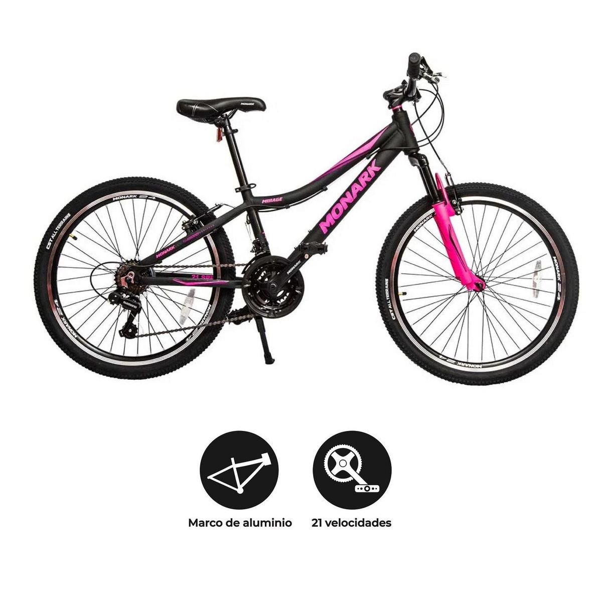 MONARK - Bicicleta Monark Mirage Aro 24" Negro Fucsia