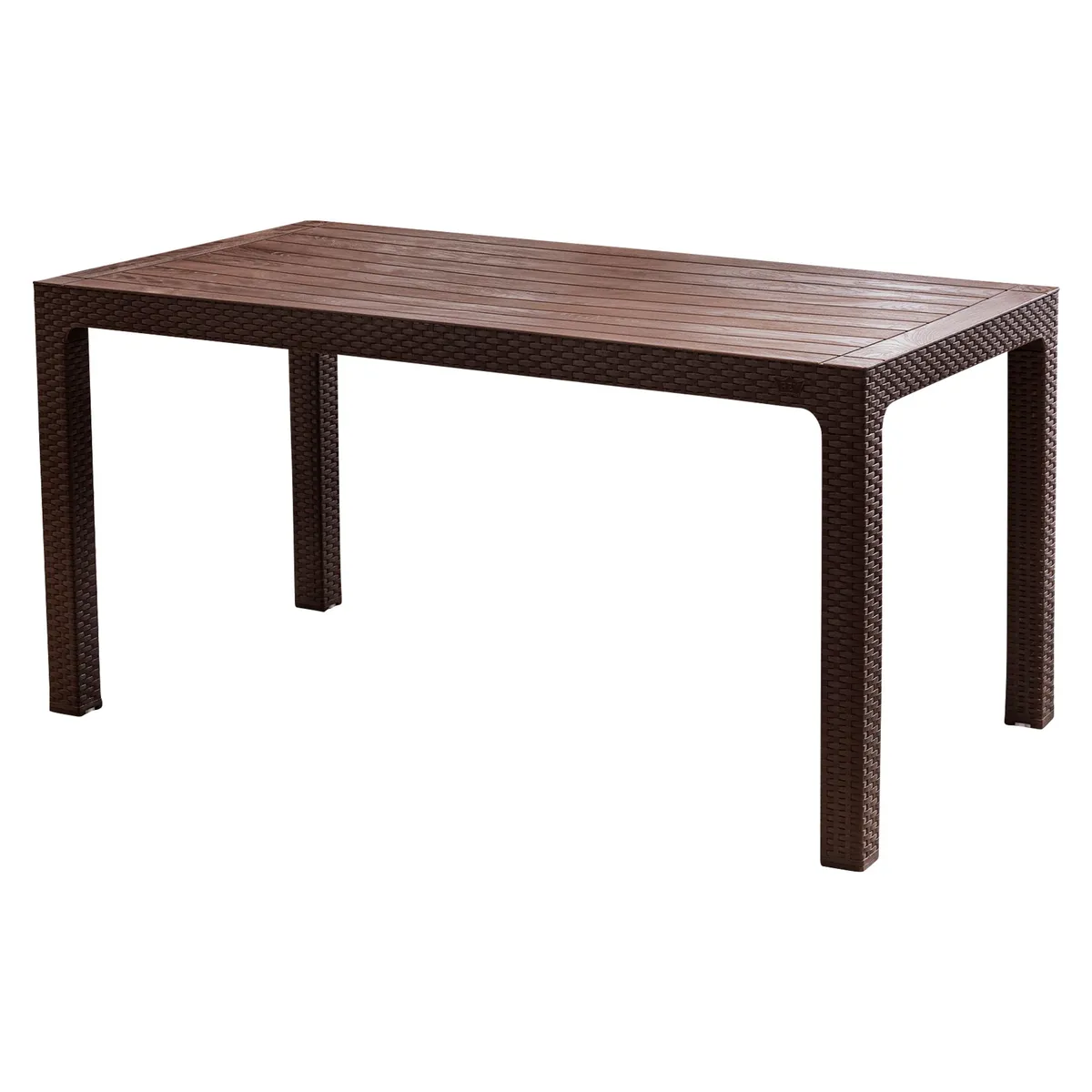 Reyplast - Mesa de Terraza Roble Rectangular Marrón Moro 150x 80CM + Silla de Plástico Tahauri Marrón con Brazos