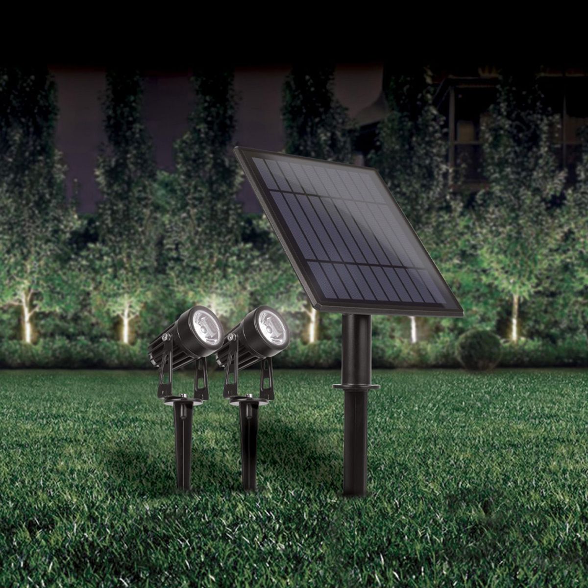  - Estaca LED Solar 1 Panel 2 Estacas 2W Blanco Cálido 3000K