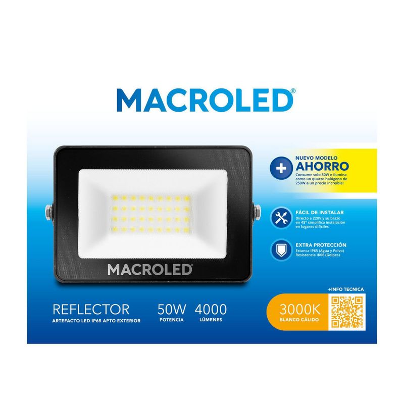 - Reflector Led 50W Ac Cálido 3000K Macroled