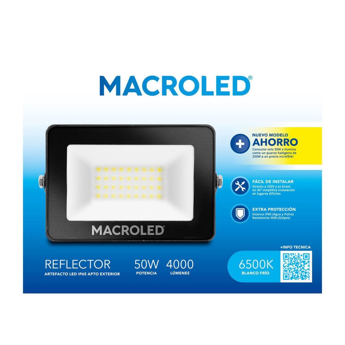  - Reflector Led 50W Ac Frío 6500K Macroled
