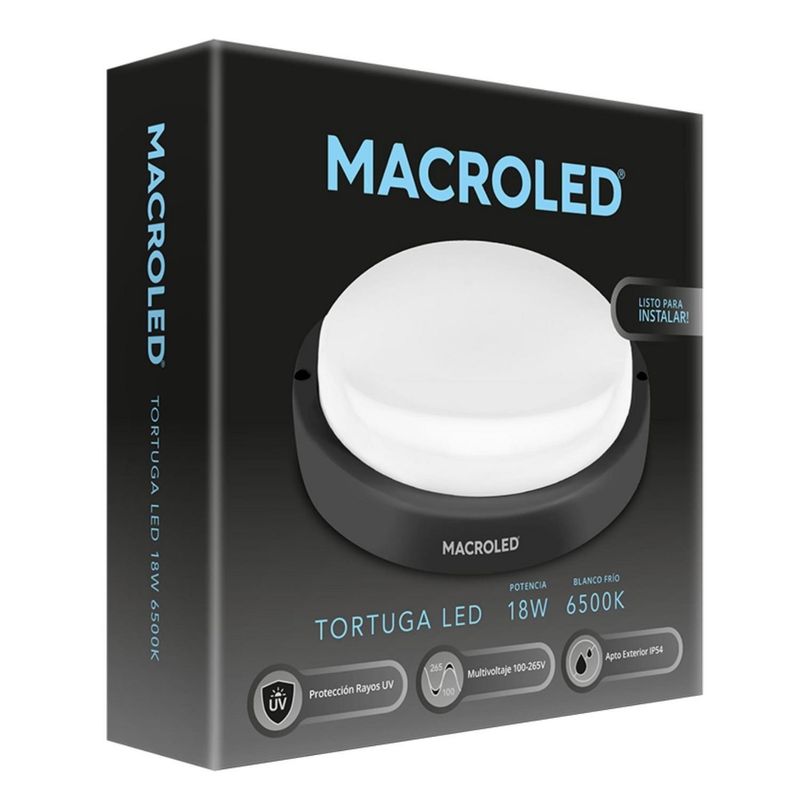  - Tortuga Redonda Marco Negro 18W AC100 Blanco Frío