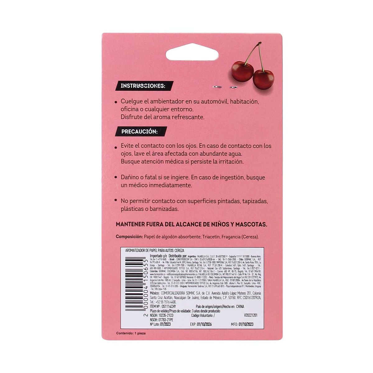 AUTOSTYLE - Ambientador para Auto Autostyle de Papel Cherry