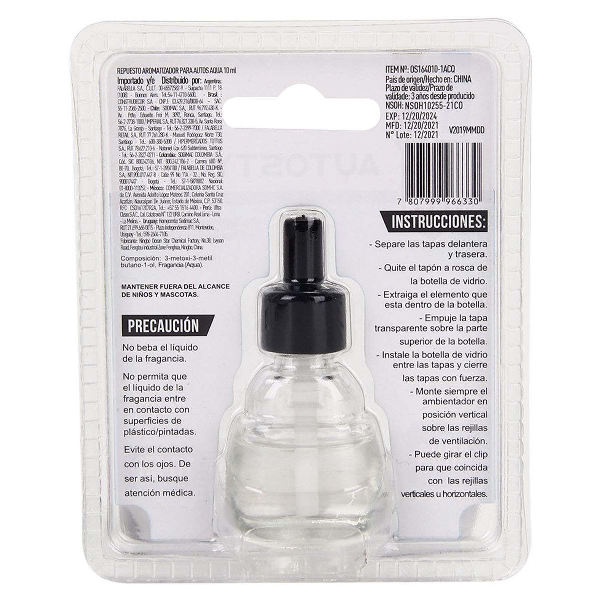 AUTOSTYLE - Repuesto Ambientador para Auto Autostyle Aqua Rejilla 10Ml