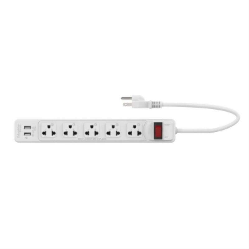 SCHNEIDER ELECTRIC - Extensión eléctrica 5 Tomas 3 Metros + 2 Tomas USB