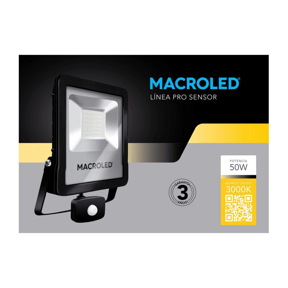  - Reflector Led Con Sensor De Movimiento Pro 50W Ac100 Cálido 3000K Macroled