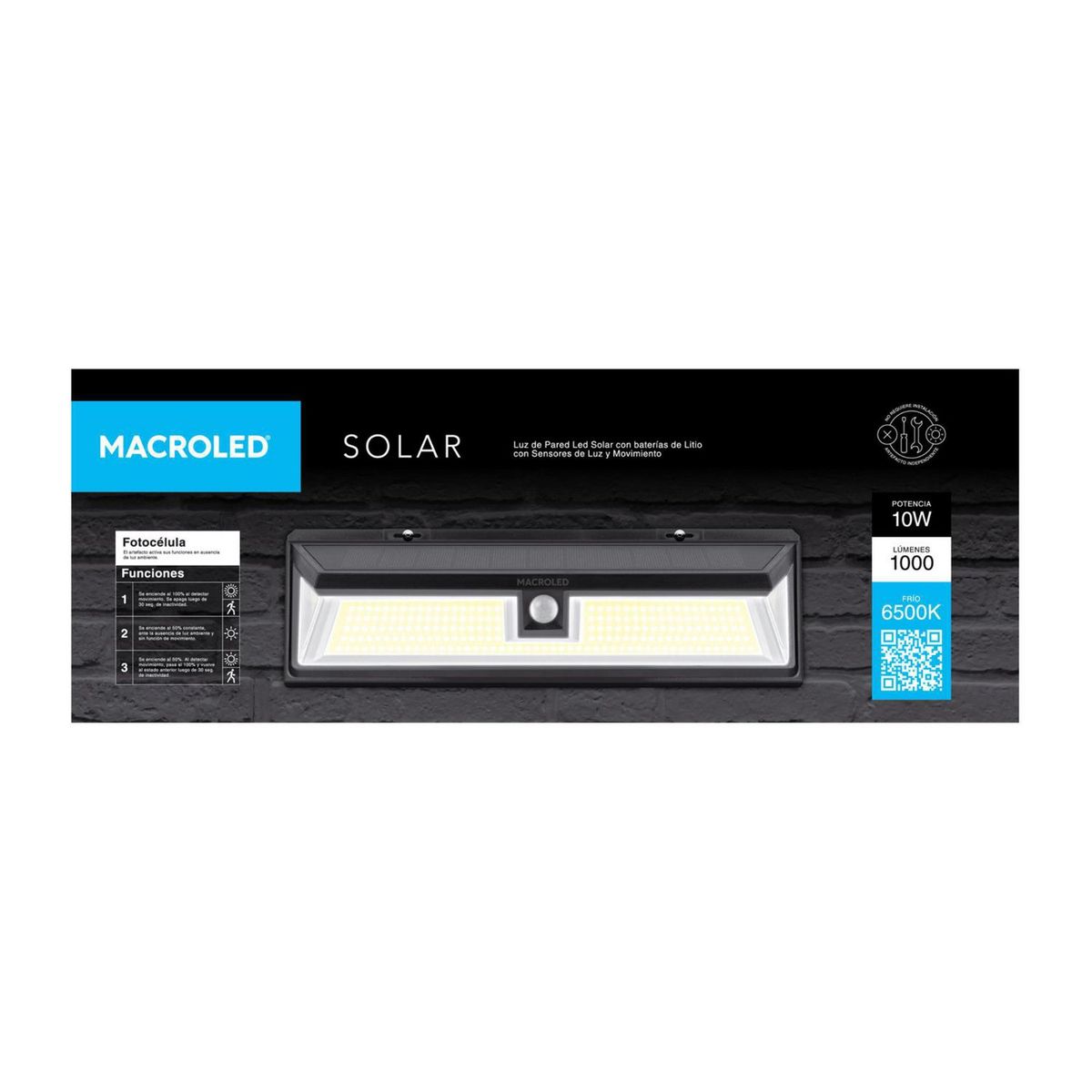  - Reflector Solar De Pared 10W Negro 6500K Luz Fría