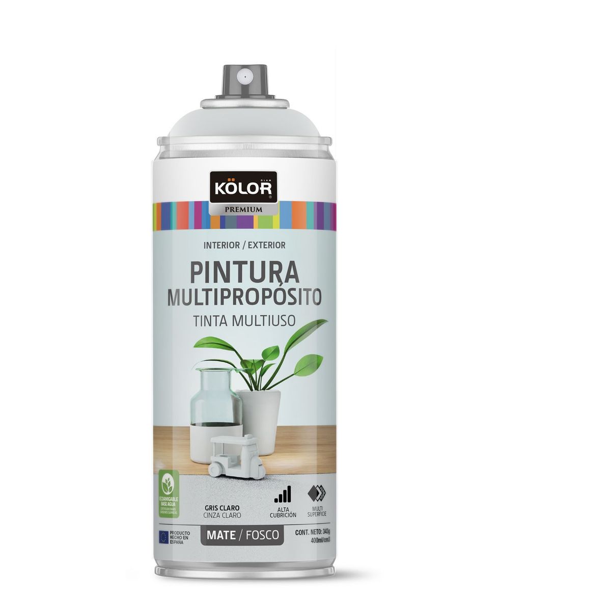 KOLOR - Pintura Spray Gris Claro Mate 400 Ml