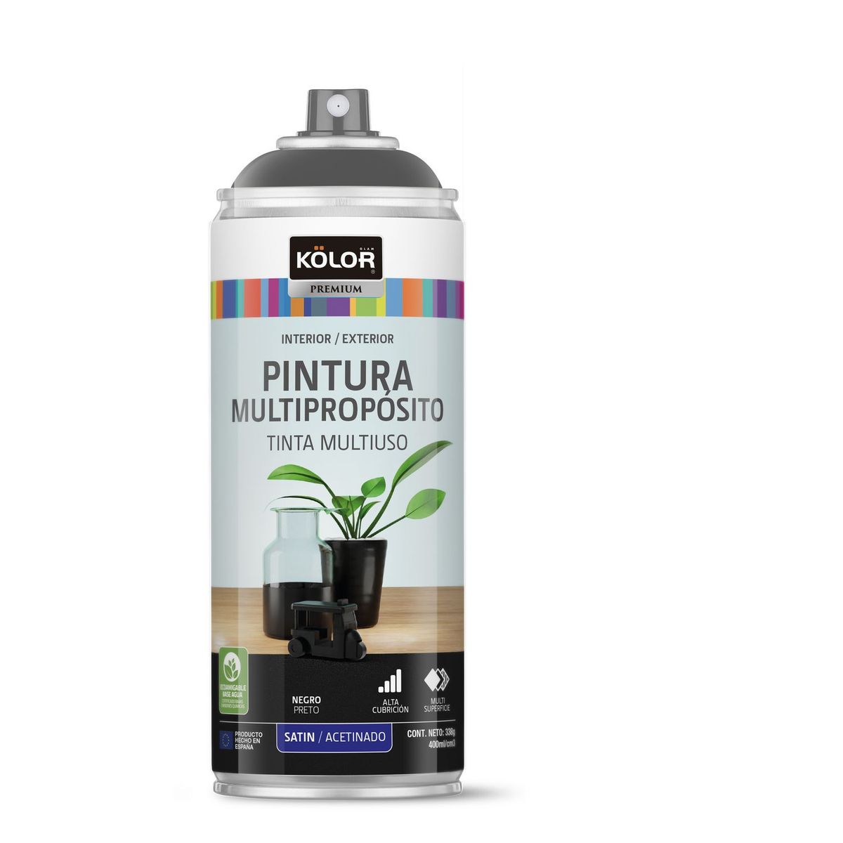 KOLOR - Pintura Spray Negro Satinado 400 Ml