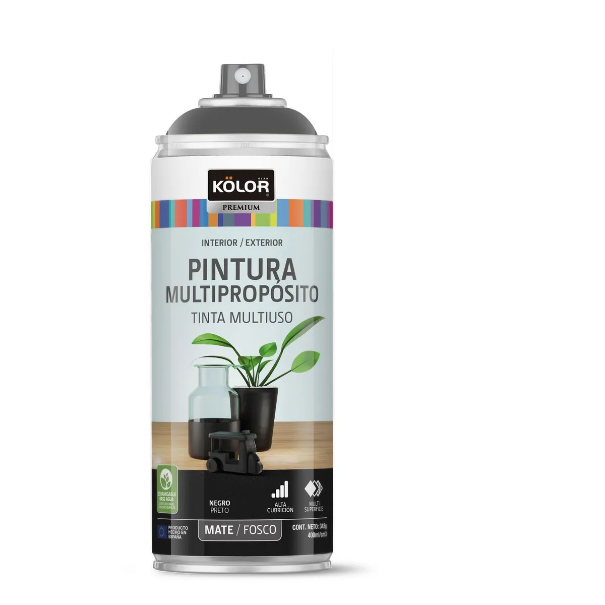 KOLOR - Pintura Spray Negro Mate 400 Ml