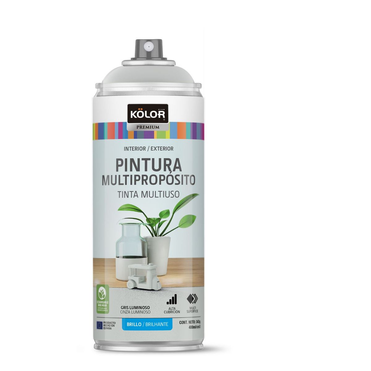 KOLOR - Pintura Spray Gris Luminoso Brill 400 Ml