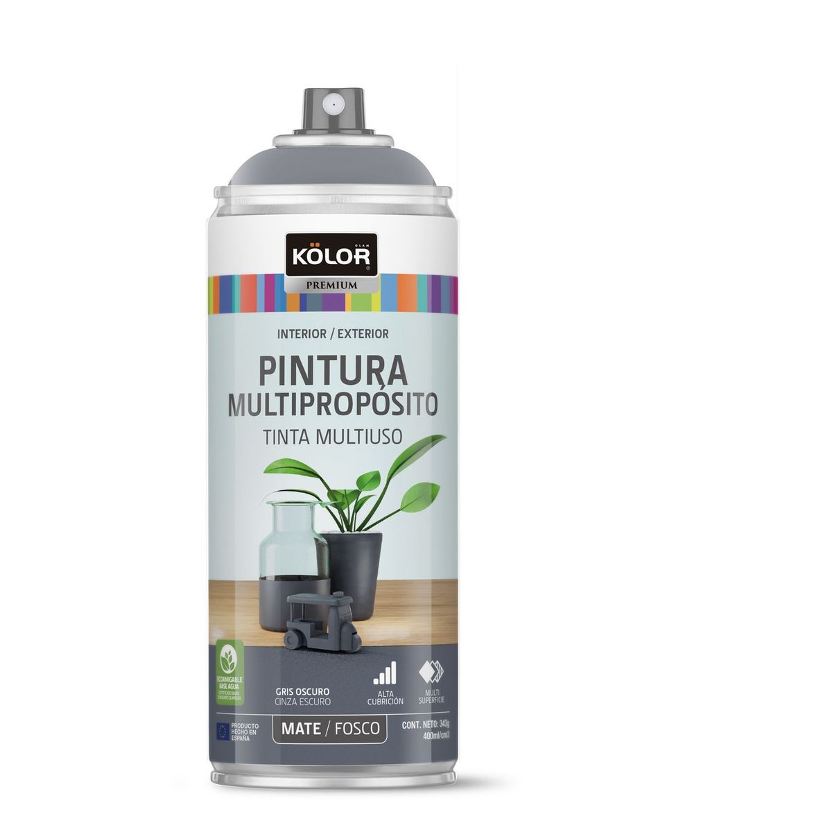 KOLOR - Pintura Spray Gris Oscuro Mate 400 Ml