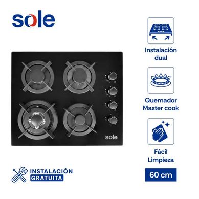 Encimera Empotrable A Gas 4 Hornillas Sole 3120SOLCO068 Negro