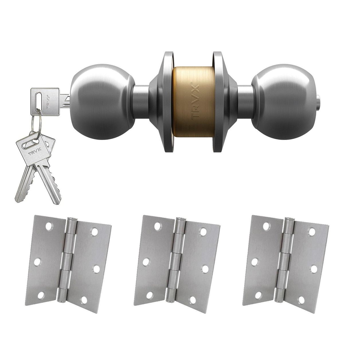 TRAVEX - Pack Cerradura de Pomo Dormitorio + 3 Bisagras