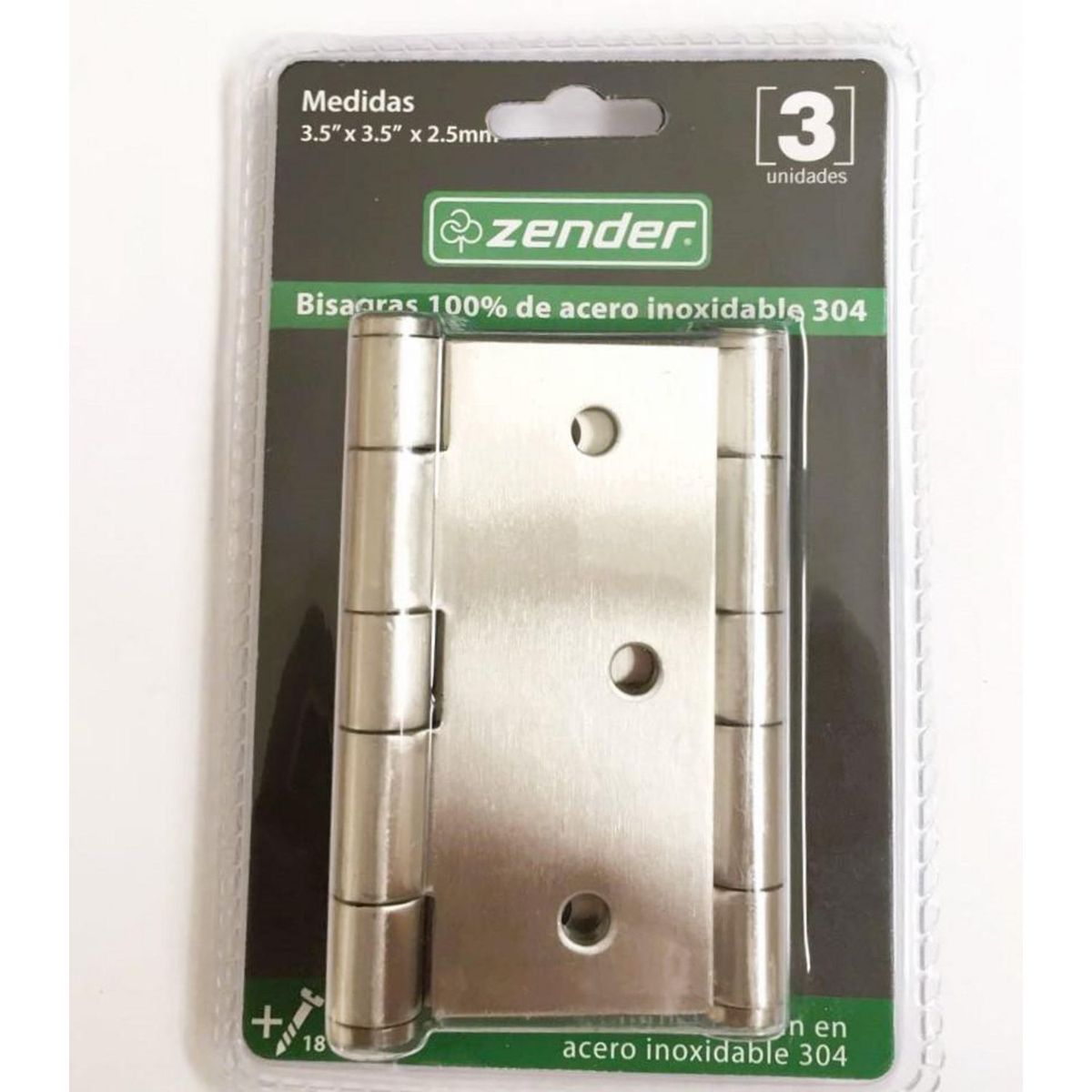 ZENDER - Bisagra de Acero 304 3.5x3.5x2.5" x 3 und