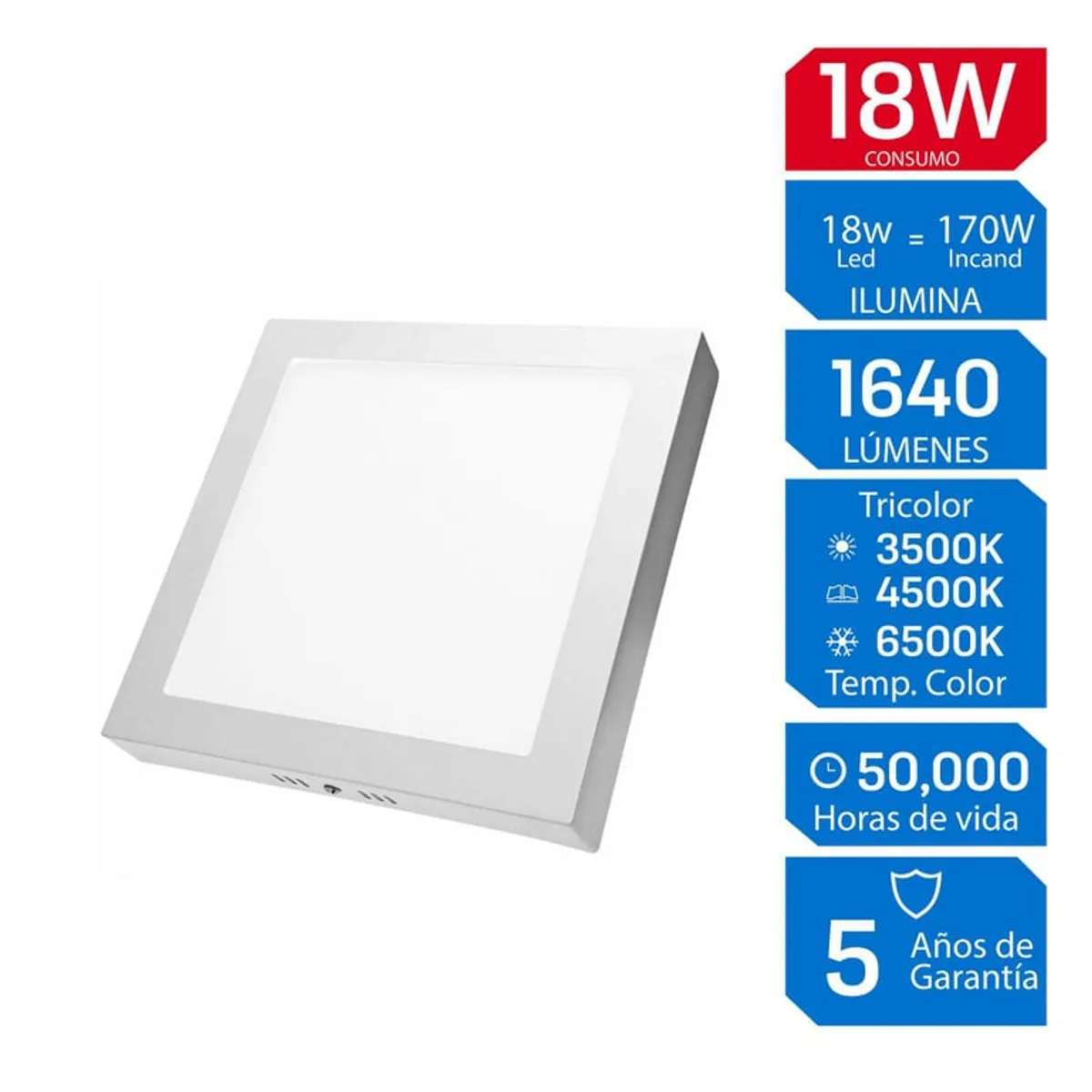 ILUMA - Downlight 18W Tricolor Cuadrado