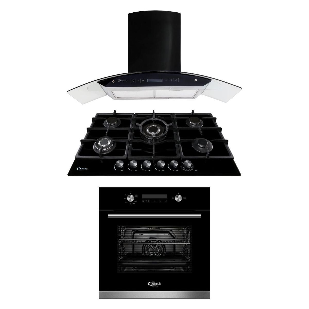 KLIMATIC - Tricombo Encimera Aosta 90 + Campana Decorativa Venezia Black + Horno a Gas Bonn