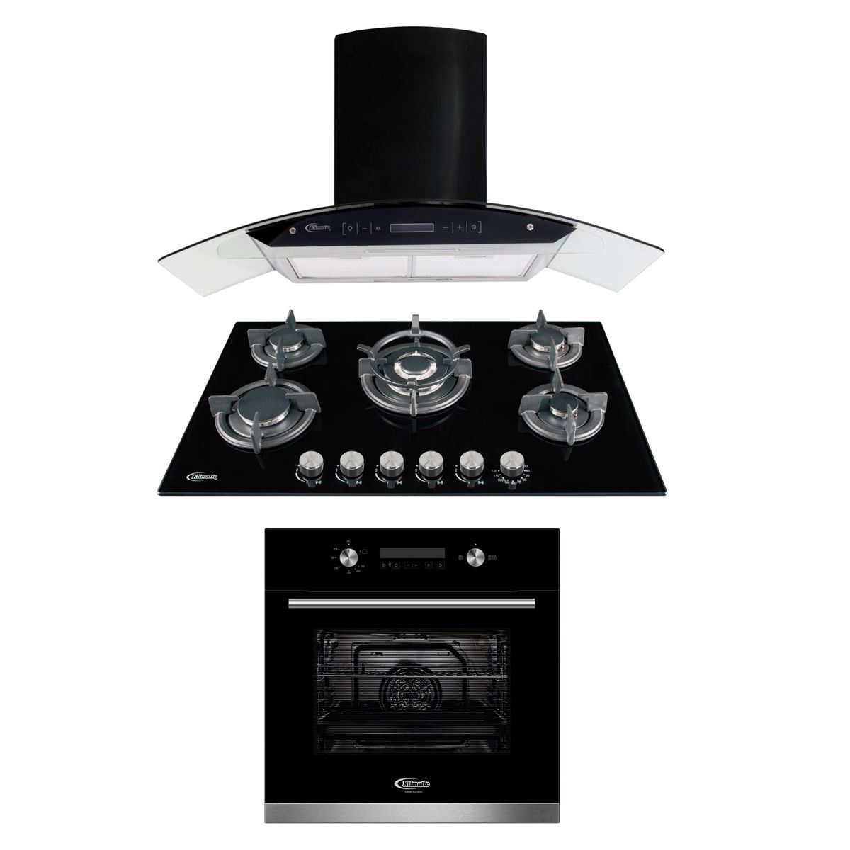 KLIMATIC - Tricombo Encimera Gina X + Campana Decorativa Venezia Black + Horno a Gas Bonn