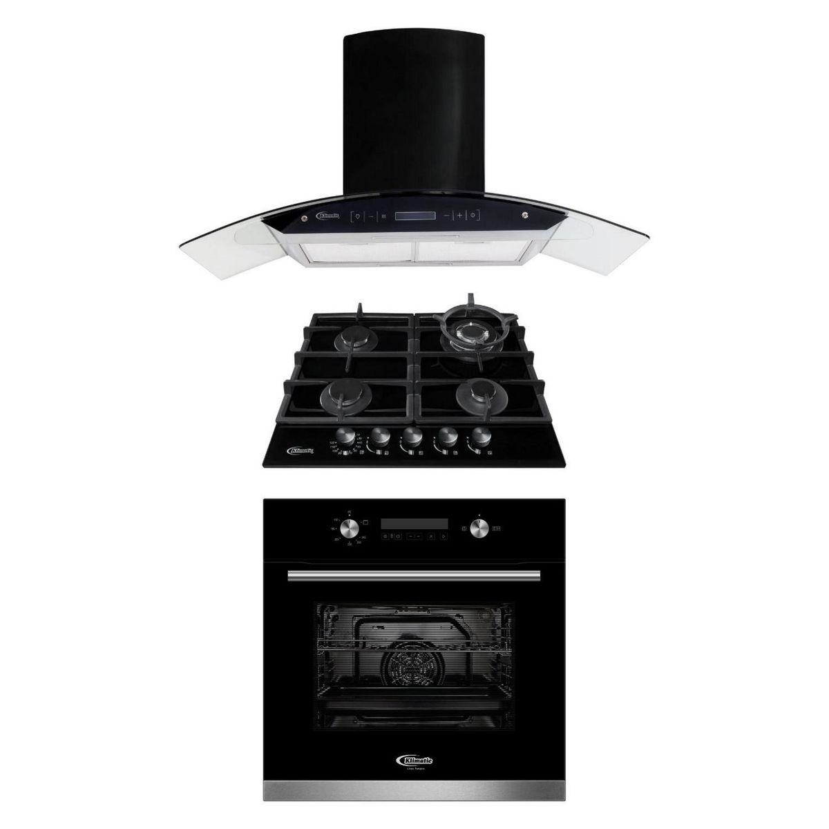 KLIMATIC - Tricombo Encimera Trevi 60 + Campana Decorativa Venezia Black + Horno a Gas Bonn