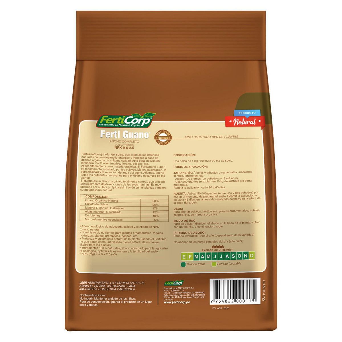 FERTICORP - Guano de la Isla 1kg 1 kg Guano 18 cm21 cm4 cm