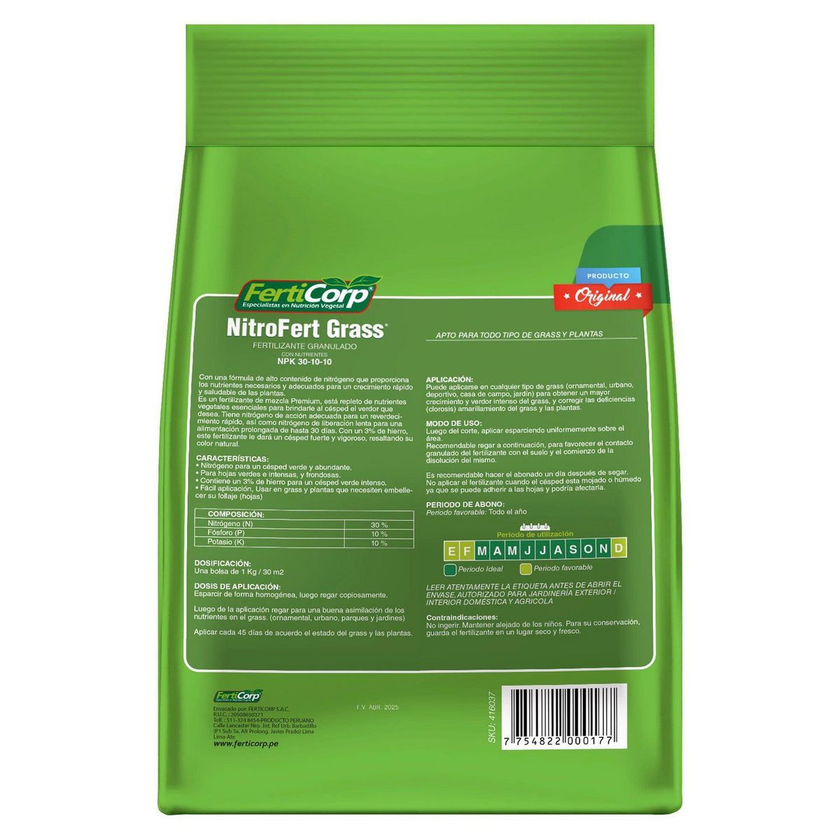 FERTICORP - Fertilizante Nitro Fert Grass 30-10-10 1 kg No indica 18 cm4 cm23 cm