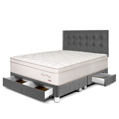 Dormitorio Royal Prince Firme Con Cajones Queen Gris + 2 Almohadas