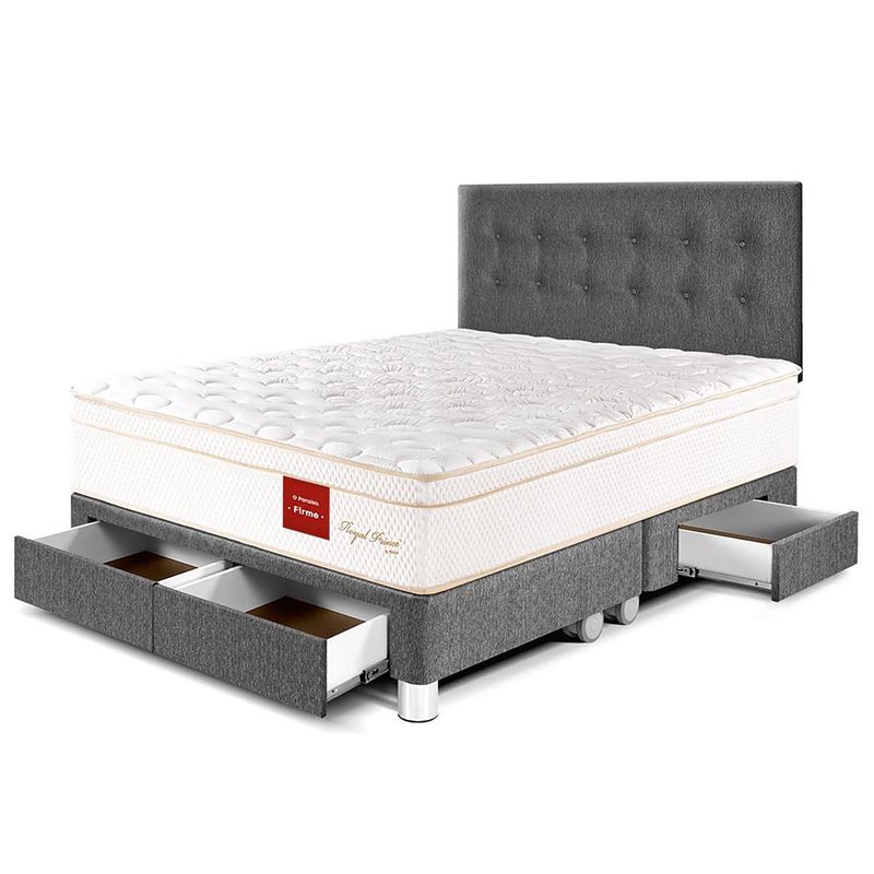 PARAISO - Dormitorio Paraíso Royal Prince con Cajones Queen Gris + 2 Almohadas Viscoelásticas + Protector