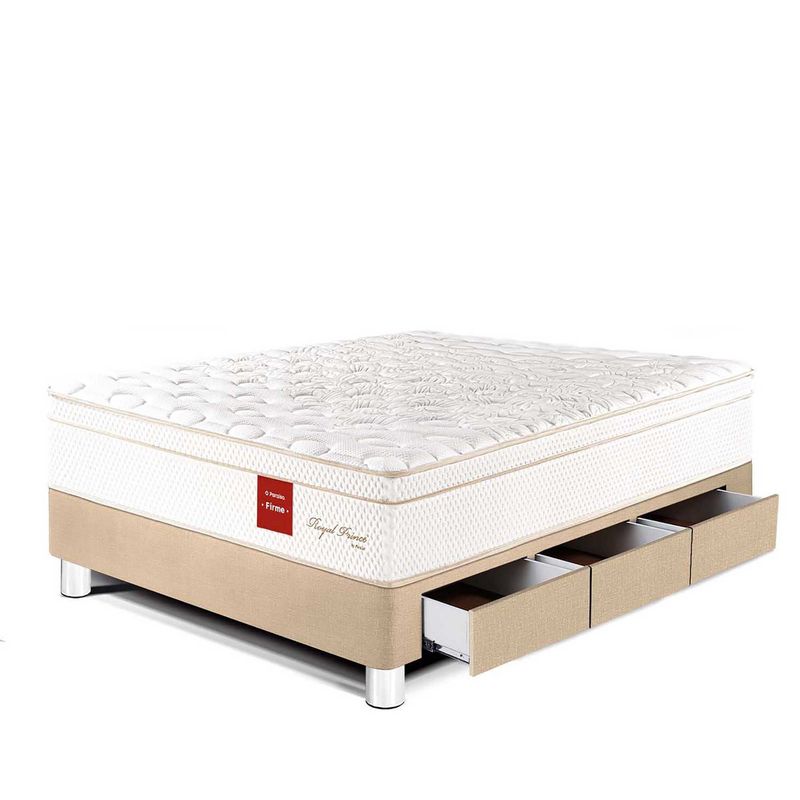 PARAISO - Cama con cajones Paraíso Royal Prince 1.5 Plazas Champagne + Colchón + Almohada Viscoelástica + Protector