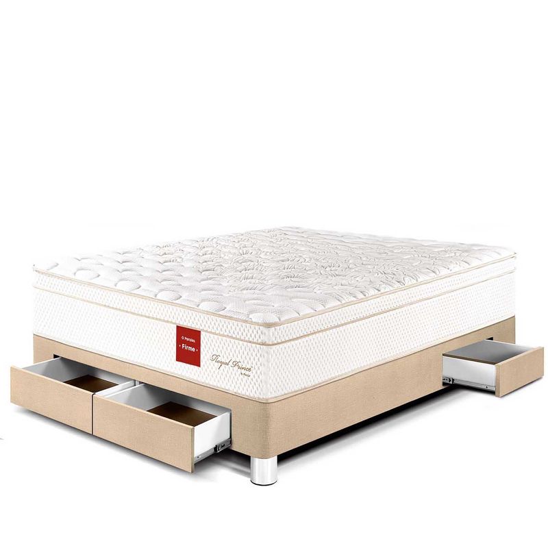 PARAISO - Cama con cajones Paraíso Royal Prince 2 Plazas Champagne + Colchón + 2 Almohadas Viscoelásticas + Protector