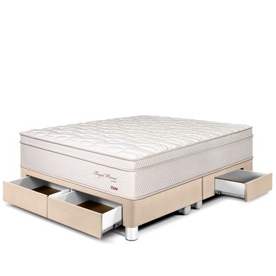 Cama  Royal Prince Firme Con Cajones Queen Champagne + 2 Almohadas