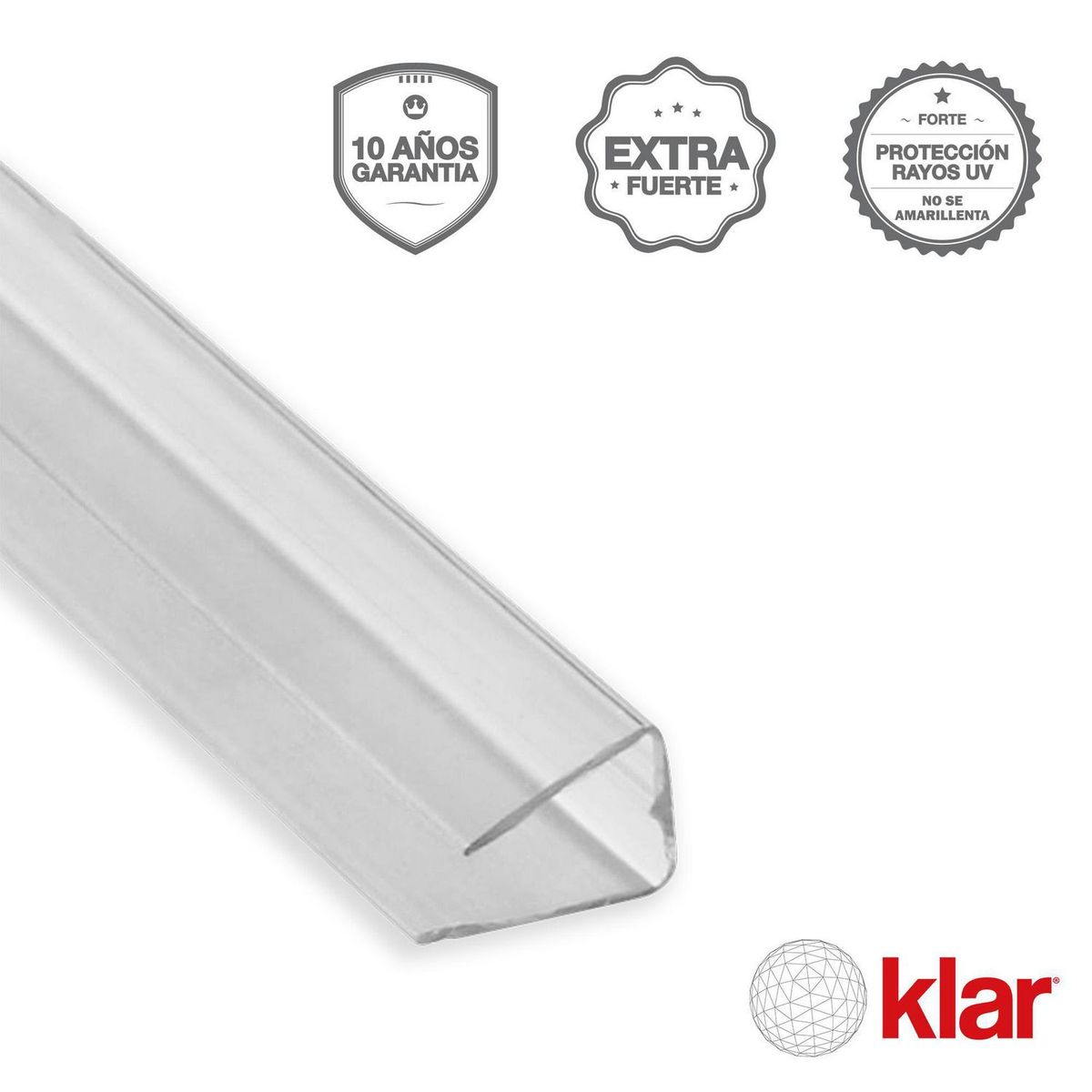 KLAR - Conector de Policarbonato U 8-10 mm 2.1 m Transparente