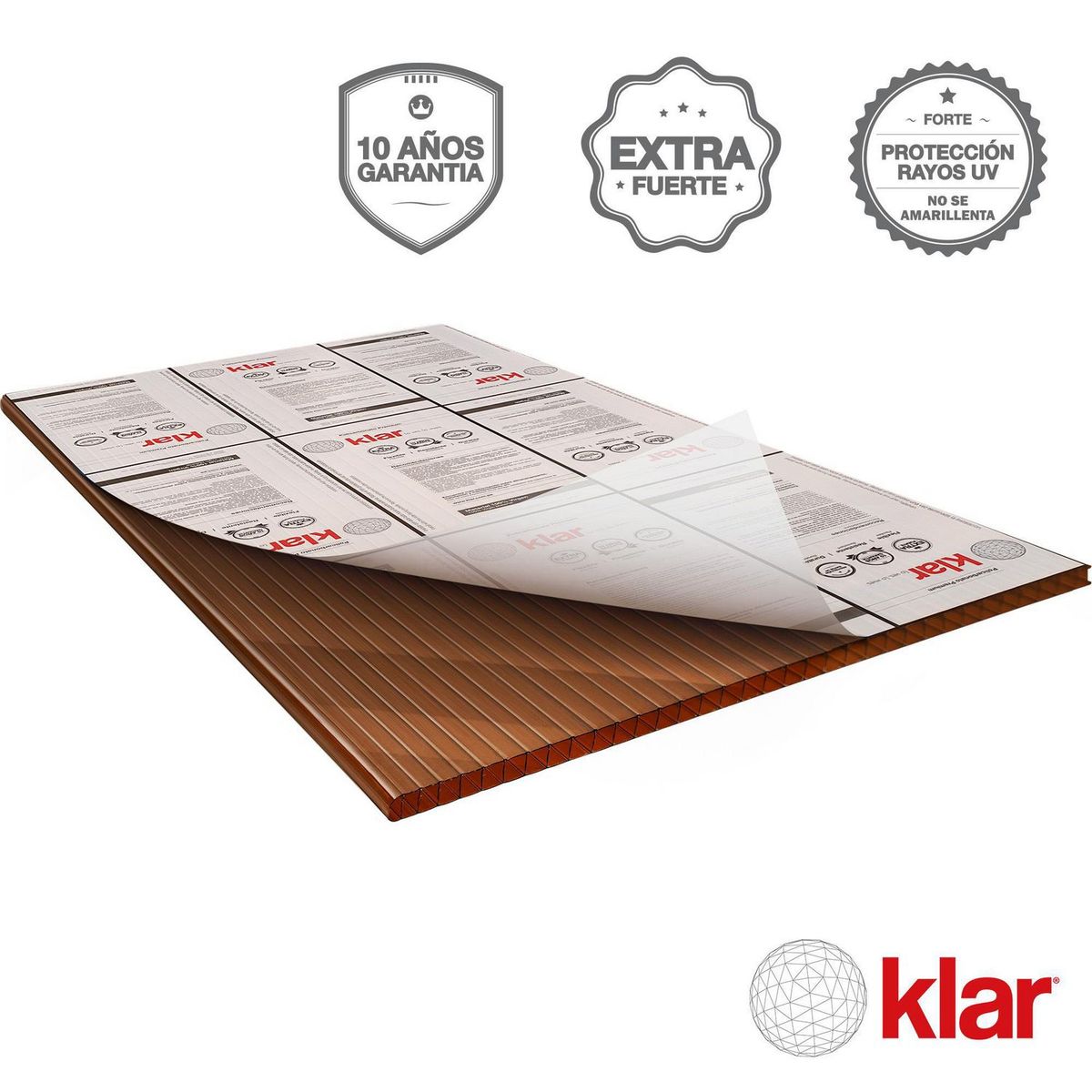 KLAR - Plancha de Policarbonato Alveolar Klar 6 mm 2.1 m x 5.8 m Bronce
