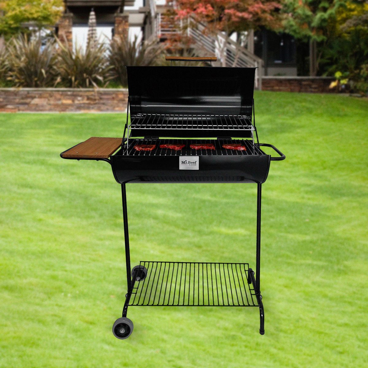 MR BEEF - Parrilla a Carbón 65X65x115 CM + Bandeja