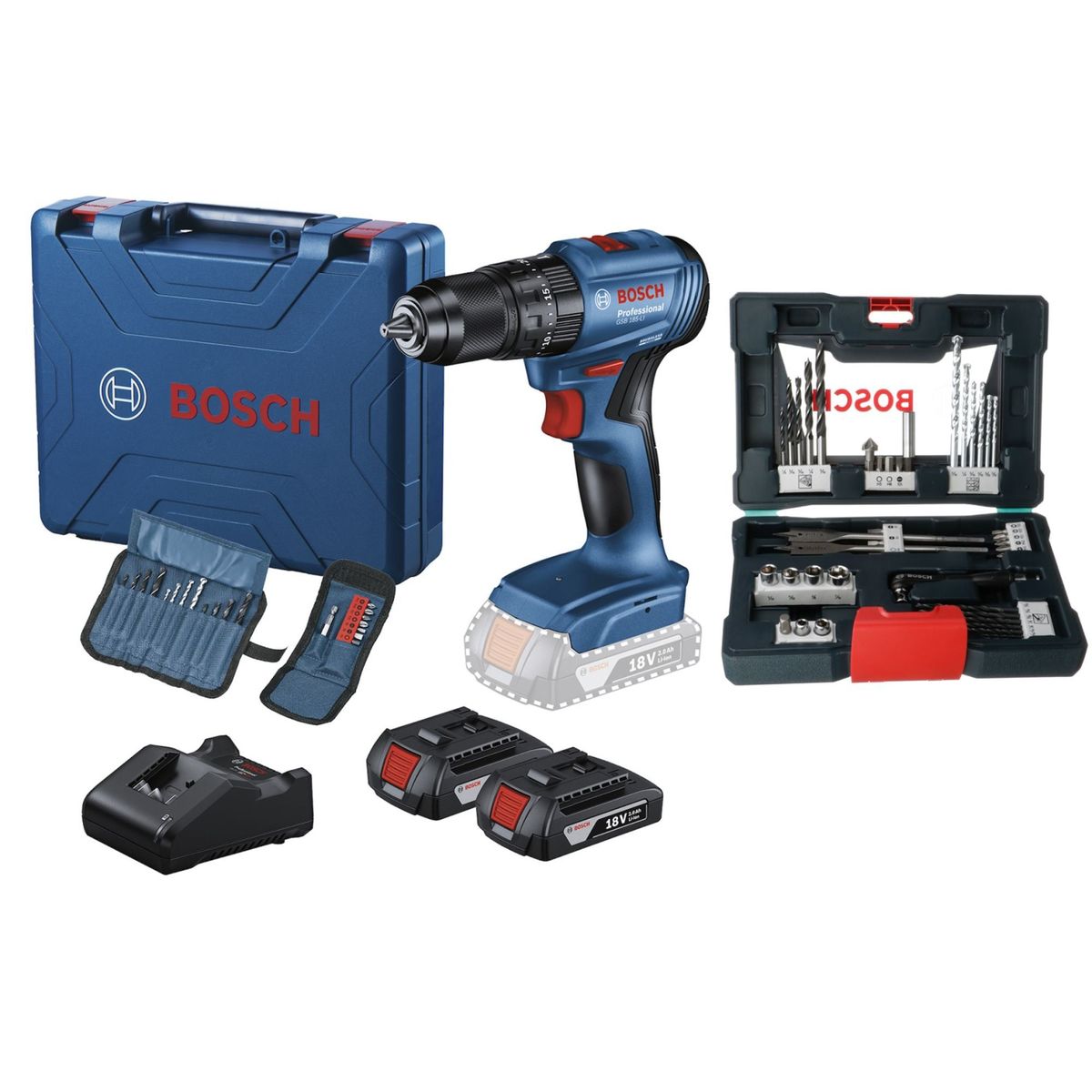 BOSCH - Taladro Percutor Bosch GSB185-LI Brushless + Set X-Line de 41 Piezas Bosch