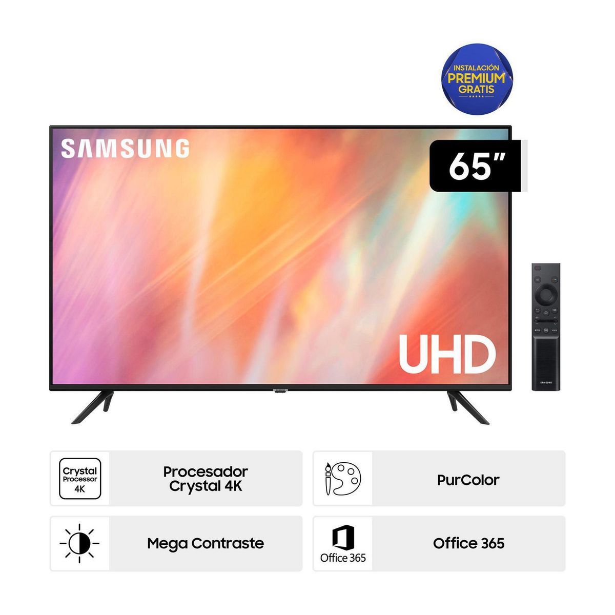 SAMSUNG - Televisor Samsung UHD 4K 65" UN65AU7090GXZS