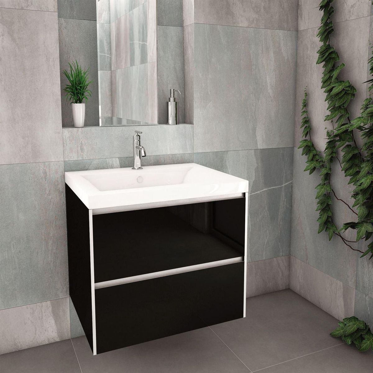 KLIPEN - Mueble con Lavatorio Klipen Icaria Negro 60x48x55cm