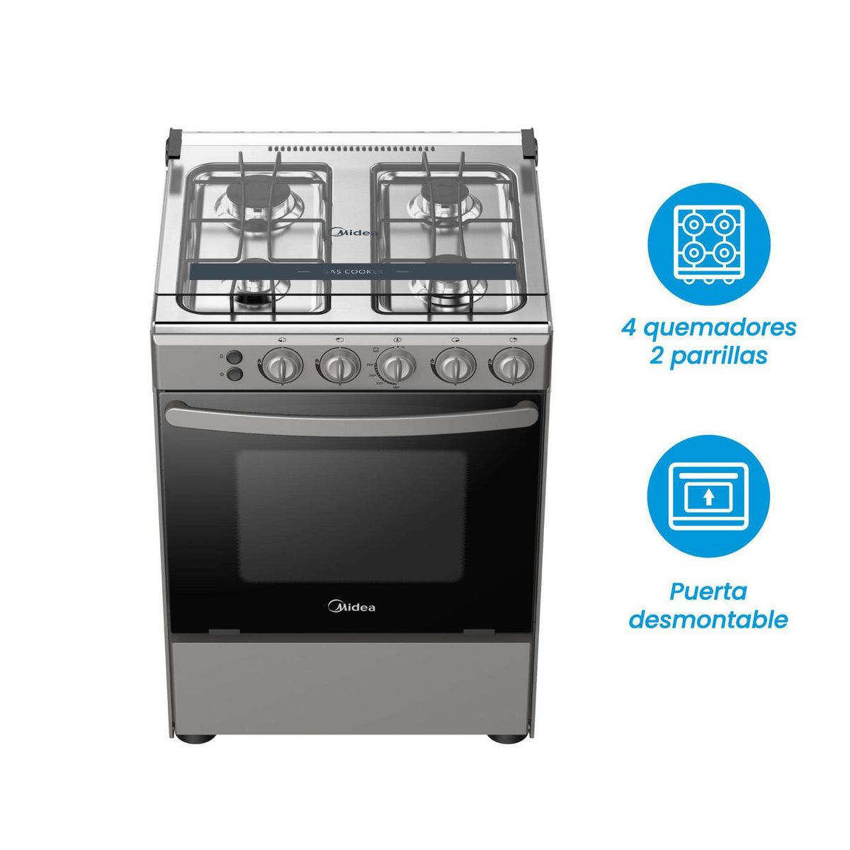 MIDEA - Cocina Midea a Gas 4 Hornillas MGS24FS2LAAMB-PE Silver