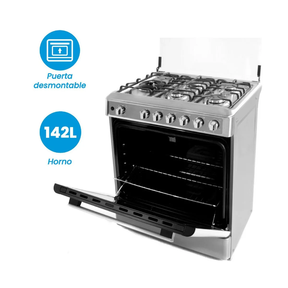 MIDEA - Cocina Midea a Gas 5 Hornillas Triple Llama MGS30F2LCCWSS-PE Inox