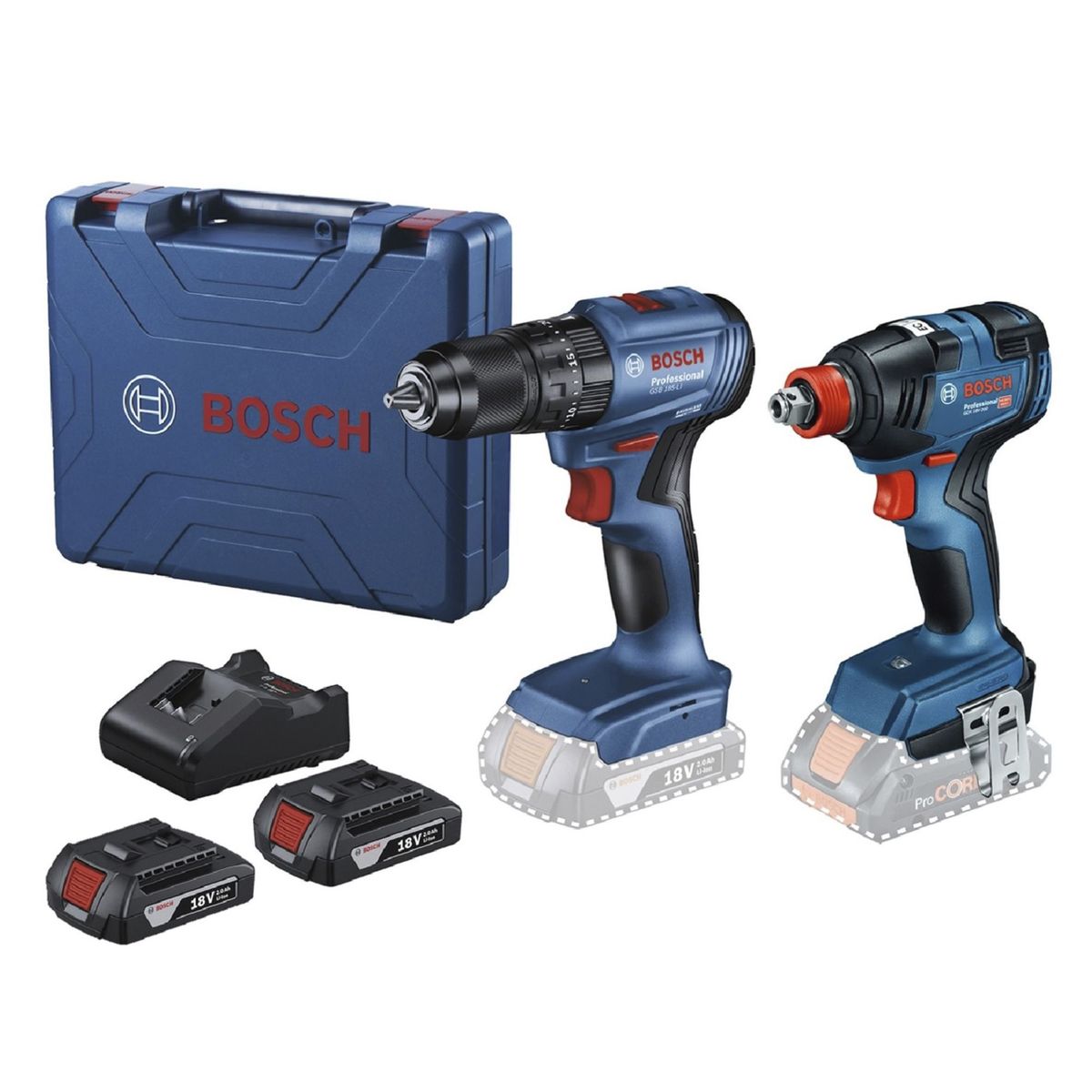BOSCH - Taladro Percutor Inalámbrico 1/2" + Llave Impacto 18V GDX + 2 Baterías + 1 Cargador + Maletín 