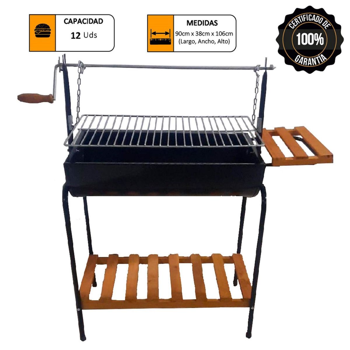 MR BEEF - Parrilla a Carbón con Sistema de Levante con Roldana + Mesa Lateral