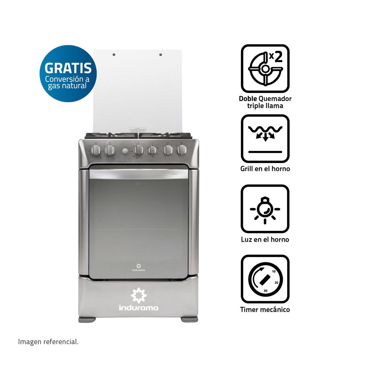 INDURAMA - Cocina a Gas Indurama 4 Hornillas Vercelli Zafiro Croma