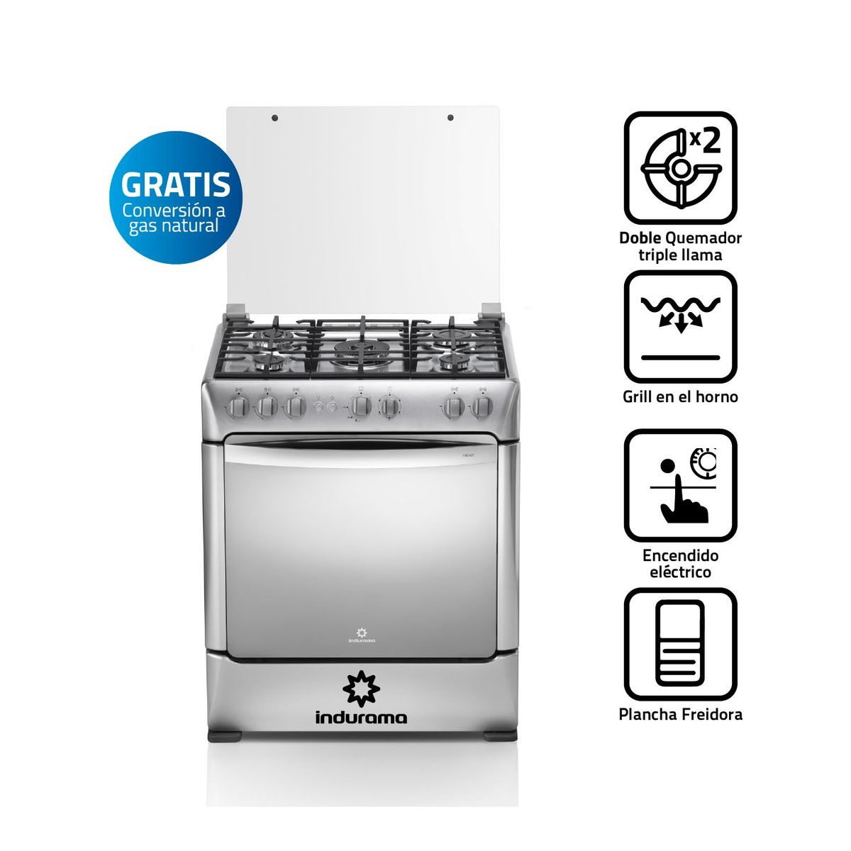 INDURAMA - Cocina a Gas Indurama 5 Hornillas Firenze Zafiro Croma