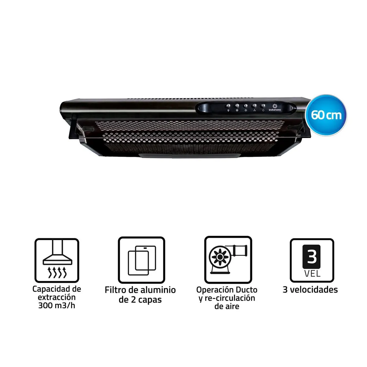 INDURAMA - Campana Extractora Indurama 60cm CEI-602NE Negro